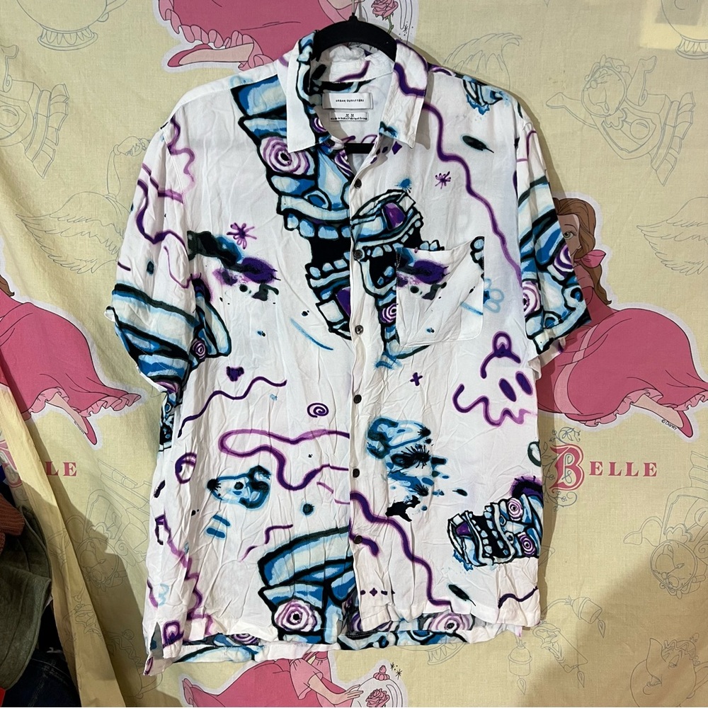 Urban Outfitters Face Print Button-Down Shirt